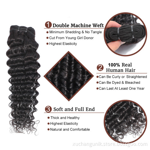 Uniky 3 bundle human hair deep curly virgin hair 3 bundles 10a brazilian curly bundles with lace closure